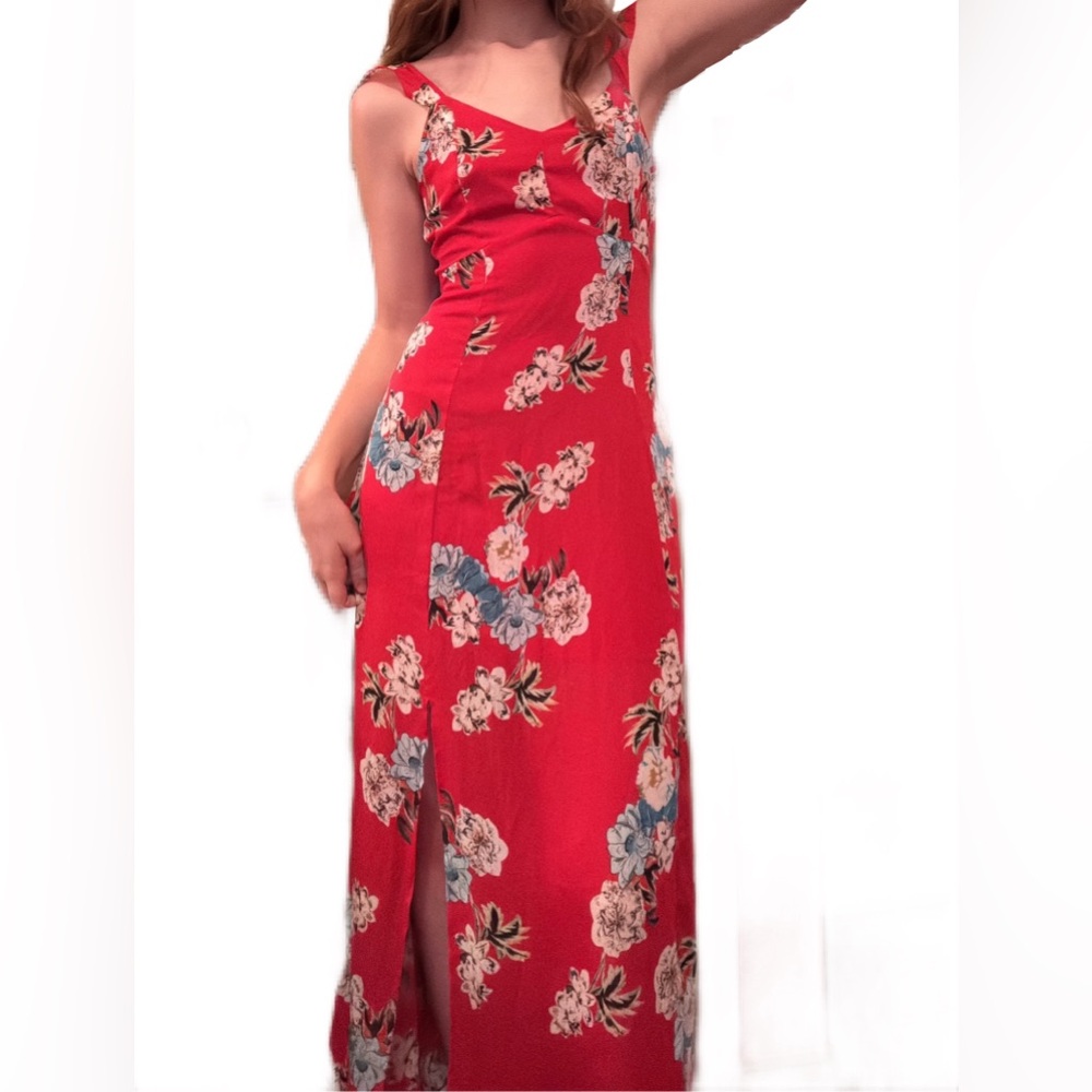 Entro Floral Red Maxi Dress with Slits